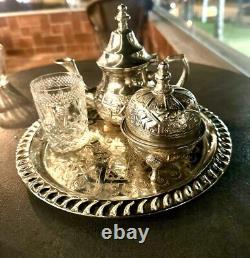 Handmade Moroccan Tea Set HTeapot Hand Engraved Tray Handcrafted Sugar Bowl