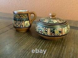 Handmade Peruvian Tea Pot Set With Cups, Saucers, Sugar Bowl, Creamer