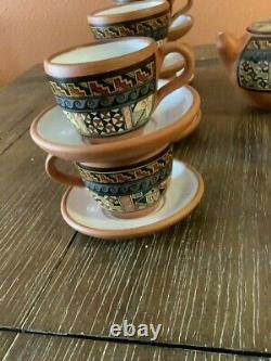 Handmade Peruvian Tea Pot Set With Cups, Saucers, Sugar Bowl, Creamer
