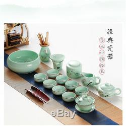 Handpainted complete tea set longquan celadon porcelain tea pot pitcher tea cup