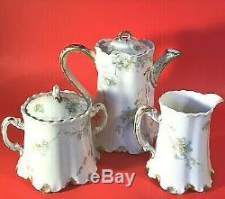 Haviland & Co Limoges France Teapot Creamer And Sugar Set Antique Teal & Gold