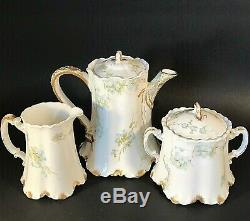 Haviland & Co Limoges France Teapot Creamer And Sugar Set Antique Teal & Gold