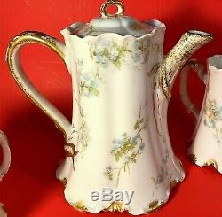 Haviland & Co Limoges France Teapot Creamer And Sugar Set Antique Teal & Gold