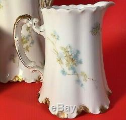 Haviland & Co Limoges France Teapot Creamer And Sugar Set Antique Teal & Gold