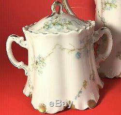 Haviland & Co Limoges France Teapot Creamer And Sugar Set Antique Teal & Gold