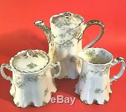 Haviland & Co Limoges France Teapot Creamer And Sugar Set Antique Teal & Gold