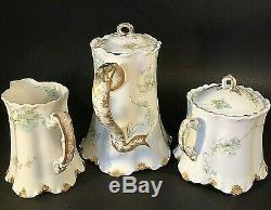 Haviland & Co Limoges France Teapot Creamer And Sugar Set Antique Teal & Gold