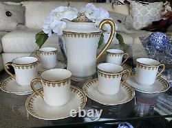 Haviland Limoges Schleiger #574 Set of 13 Chocolate Teapot with 6 Cups 6 Saucers