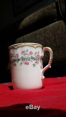 Haviland Limoges antique teapot set, cream with pink roses and gold trim