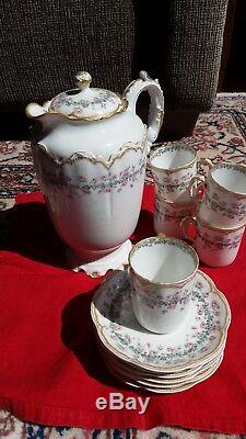 Haviland Limoges antique teapot set, cream with sweet pink roses and gold trim
