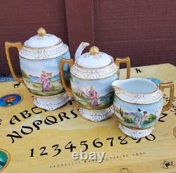 Haynes Mycenian Pottery 3pc Tea Set Teapot Sugar Creamer Grecian Hand Painted