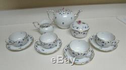 Herend Blue Garland Tea Set Tea Pot, Cream, Sugar 4 cups and Saucers Mint
