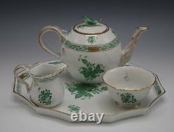 Herend Chinese Bouquet Green Tea Set Mini Teapot Sugar Creamer Tray Bird Finial