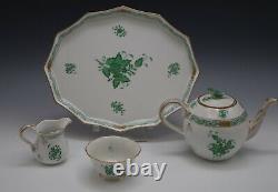 Herend Chinese Bouquet Green Tea Set Mini Teapot Sugar Creamer Tray Bird Finial