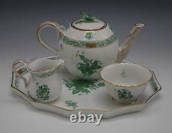 Herend Chinese Bouquet Green Tea Set Mini Teapot Sugar Creamer Tray Bird Finial