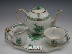 Herend Chinese Bouquet Green Tea Set Mini Teapot Sugar Creamer Tray Bird Finial