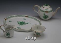 Herend Chinese Bouquet Green Tea Set Mini Teapot Sugar Creamer Tray Bird Finial