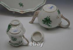 Herend Chinese Bouquet Green Tea Set Mini Teapot Sugar Creamer Tray Bird Finial