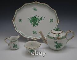 Herend Chinese Bouquet Green Tea Set Mini Teapot Sugar Creamer Tray Bird Finial