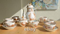 Herend Indian Basket Hungary Tea Coffee Pot Cups Saucers Cream Sugar Set for SIX