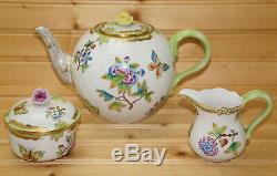 Herend Queen Victoria Tea SET Teapot, 5 1/8 & Creamer & Sugar Bowl withLid