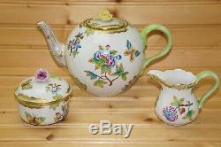 Herend Queen Victoria Tea SET Teapot, 5 1/8 & Creamer & Sugar Bowl withLid