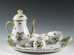 Herend Rothschild 4 Piece Demitasse Tea Set Teapot, Creamer, Sugar, Tray
