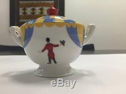 Hermes Circus Print Tea Pot, Sugar Bowl, & Creamer Set