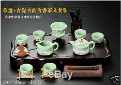 High quality Chinese tea set porcelain tea pot cup pitcher ebony tea tray table