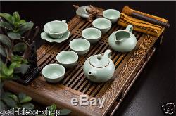 High quality Chinese tea set ruyao boutique porcelain tea pot cup wenge tea tray
