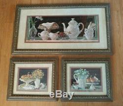 Home Interiors 3 Piece Set of Janet Kruskamp Pictures 2007 Teapot Flowers