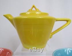 Homer Laughlin Harlequin Fiesta Vintage Teapot, Cups, Saucers 9 Piece Set