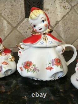 Hull USA Little Red Riding Hood 5 pc set Teapot, cream, sugar, salt, pepper