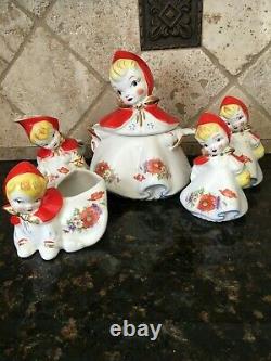 Hull USA Little Red Riding Hood 5 pc set Teapot, cream, sugar, salt, pepper