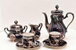 Hutschenreuther Cobalt Blue Silver overlay Demitasse Cups Saucers Tea Set Coffee