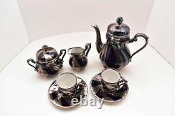 Hutschenreuther Cobalt Blue Silver overlay Demitasse Cups Saucers Tea Set Coffee