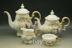 Hutschenreuther Porcelain 1965 Roses Teapot Coffee Pot Set Hand Painted Signed