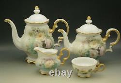 Hutschenreuther Porcelain 1965 Roses Teapot Coffee Pot Set Hand Painted Signed