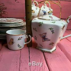 I. Godinger & Co PRIMAVERA 16pc Tea Dinner Settings Butterflies Dragonfly Teapot