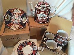 Imari Andrea Sadek Peacock 25 Pc. Teapot Set Red Gold Blue Green HTF