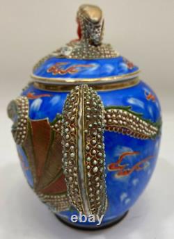 Incomplete Vintage Handmade Porcelain Dragon Teapot Set Blue