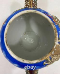 Incomplete Vintage Handmade Porcelain Dragon Teapot Set Blue
