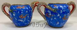 Incomplete Vintage Handmade Porcelain Dragon Teapot Set Blue