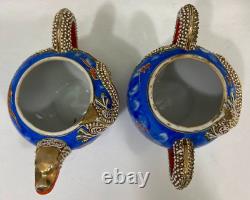 Incomplete Vintage Handmade Porcelain Dragon Teapot Set Blue
