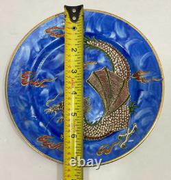 Incomplete Vintage Handmade Porcelain Dragon Teapot Set Blue
