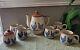 Incredible Complete Vtg Stoneware 7-piece Tea Set Beige With Blue Chickens-gift