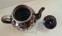 Indian Art Nouveau Lenox Pottery Teapot Cream Sugar Set Sterling Silver Overlay
