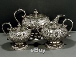 Indian Silver Tea Set c1890 HAND DECORATED KUTCH REGION