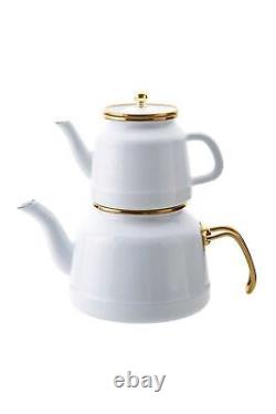 Induction Base White Enamel Teapot Set / Turkish Tea Pot Set