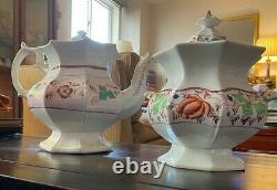 Ironstone Pink Luster Tea Pot and Sugar Container Set 1840s Gothic Style